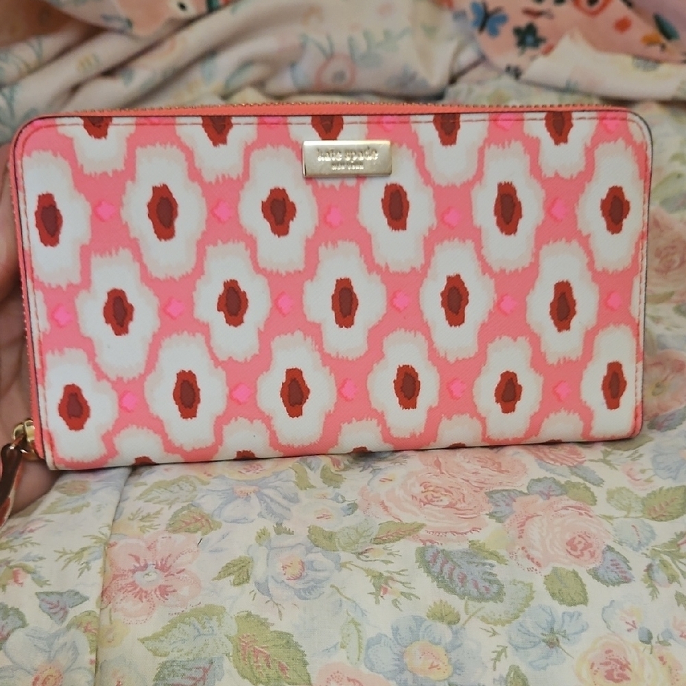 Kate Spade Pink Floral Ikat Print Zip Up Women's Wallet